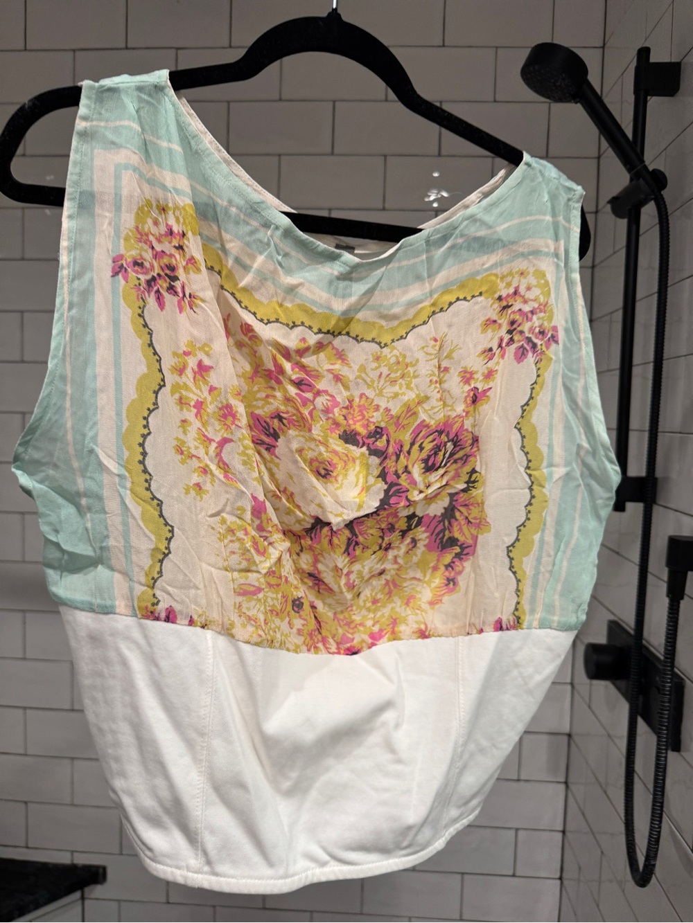 Anthropologie Mint, White and Pink Floral Sleeveless Tank